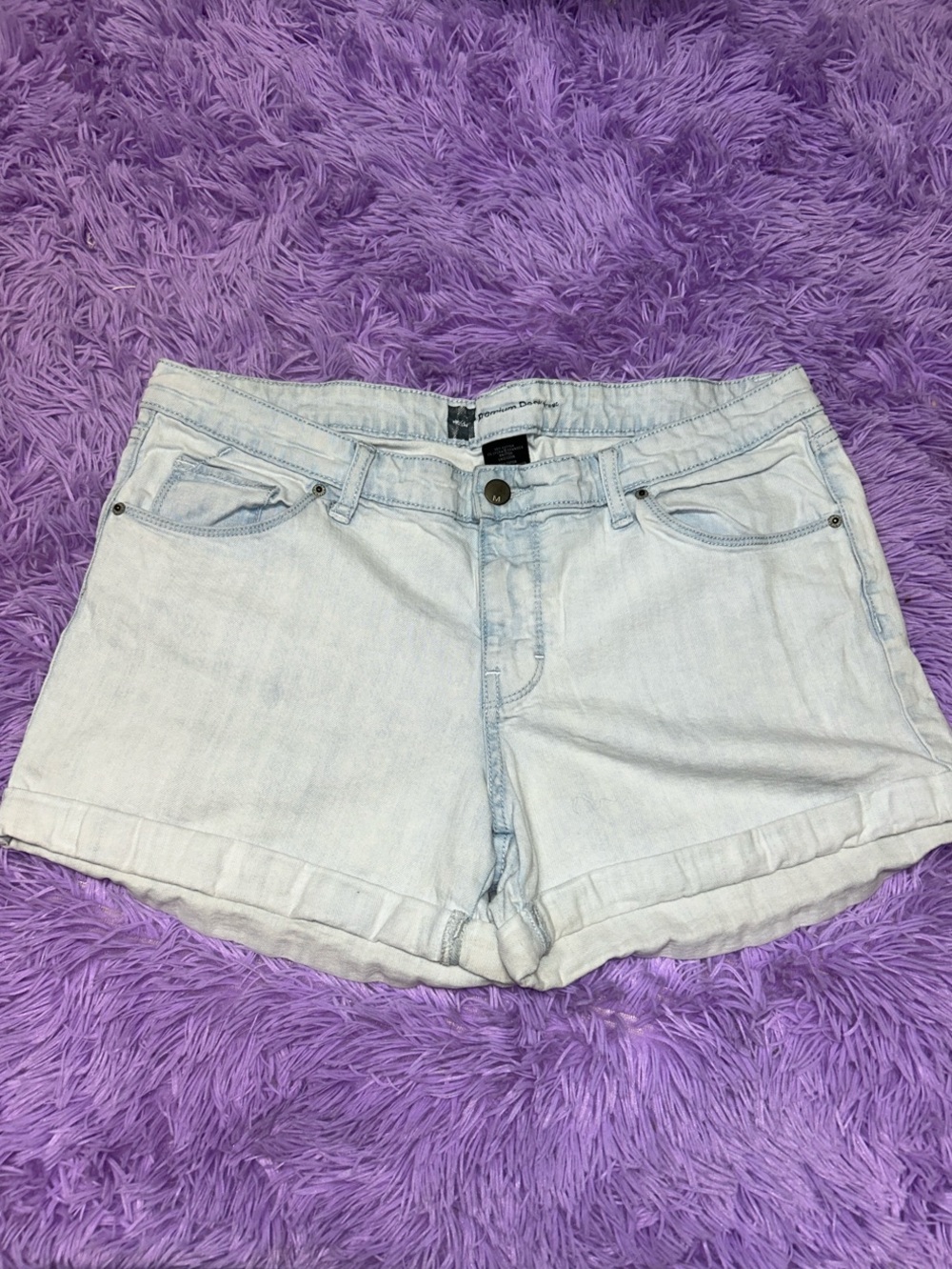 Light Blue Women's Denim Shorts with Rolled Hem